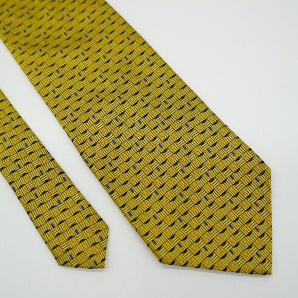 Geoffrey Beene Gold Yellow‎ Blue Geometric Woven Wide Silk Tie - Picture 1 of 6